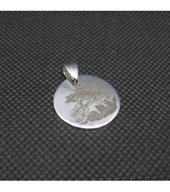 PE001491STG Sterling Silver Pendant Round Tag Saint George Solid Stamped 925